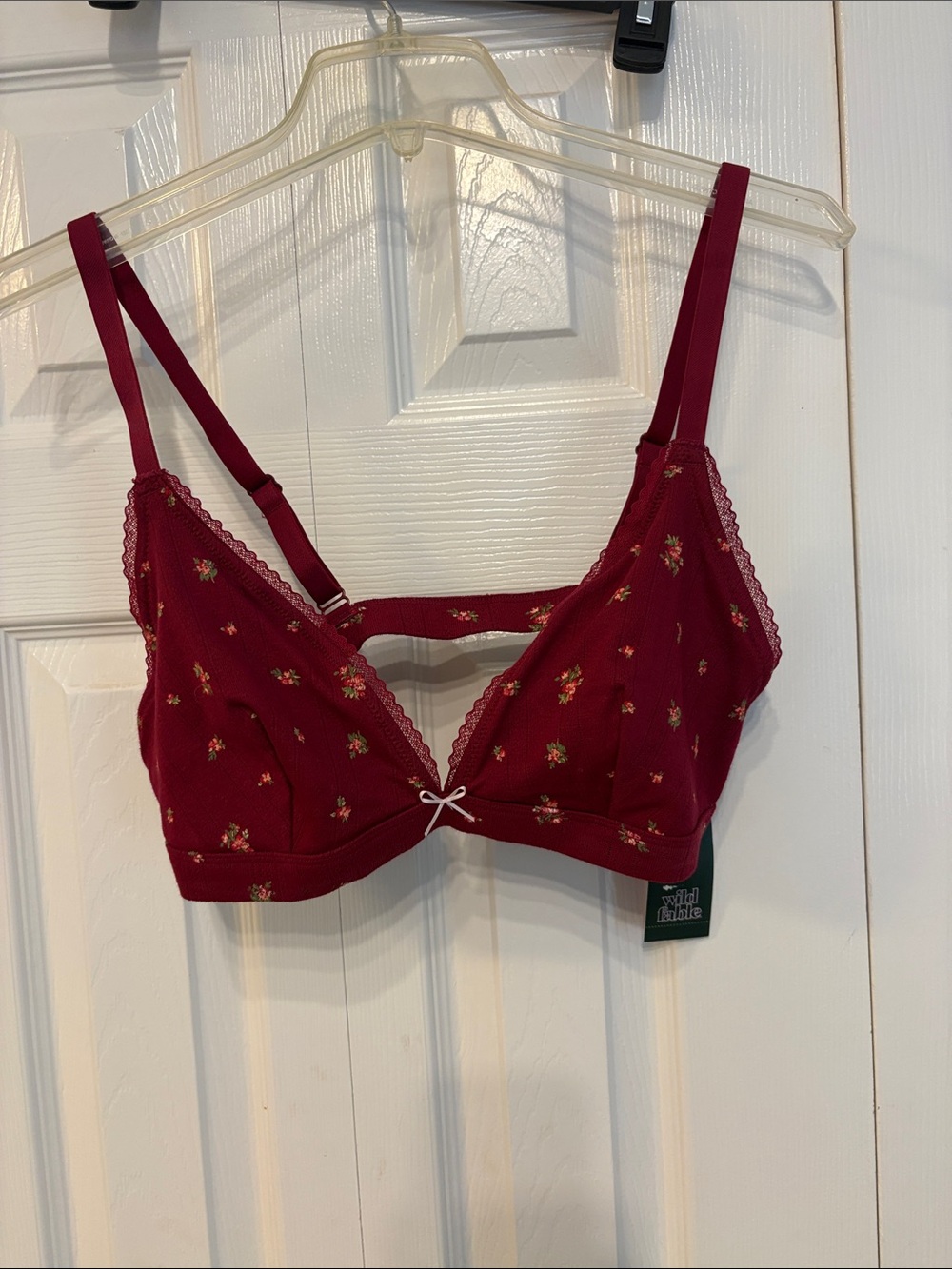 610 Wild fable Deep Red Floral Wireless Bra with Bow Accent